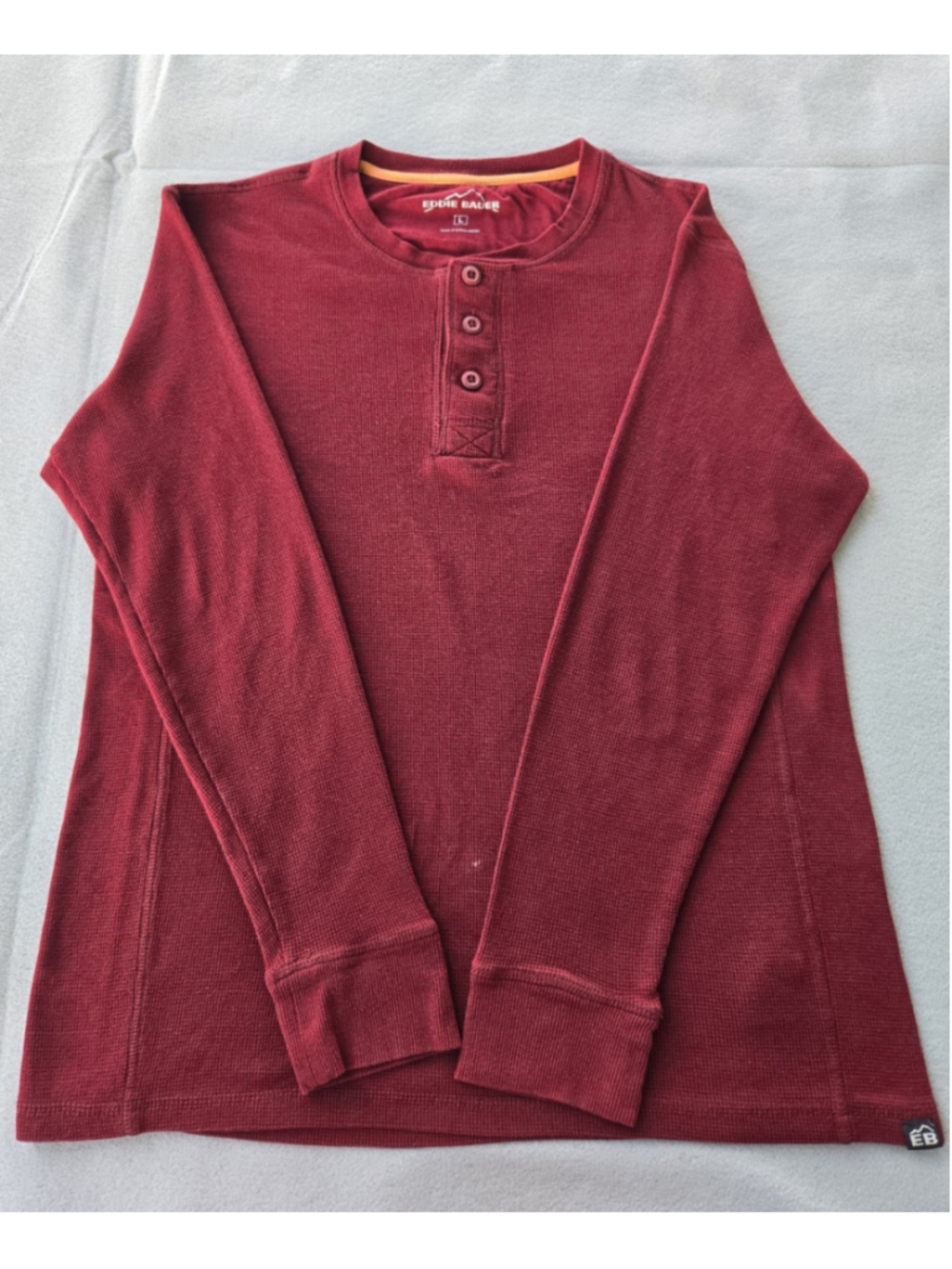 Eddie Bauer Long Sleeve Waffle Knit Thermal Henley L - Red